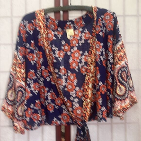 JAPNA FLORAL TIE FRONT 3/4 SLEEVES BLOUSE SIZE M - Picture 4 of 6